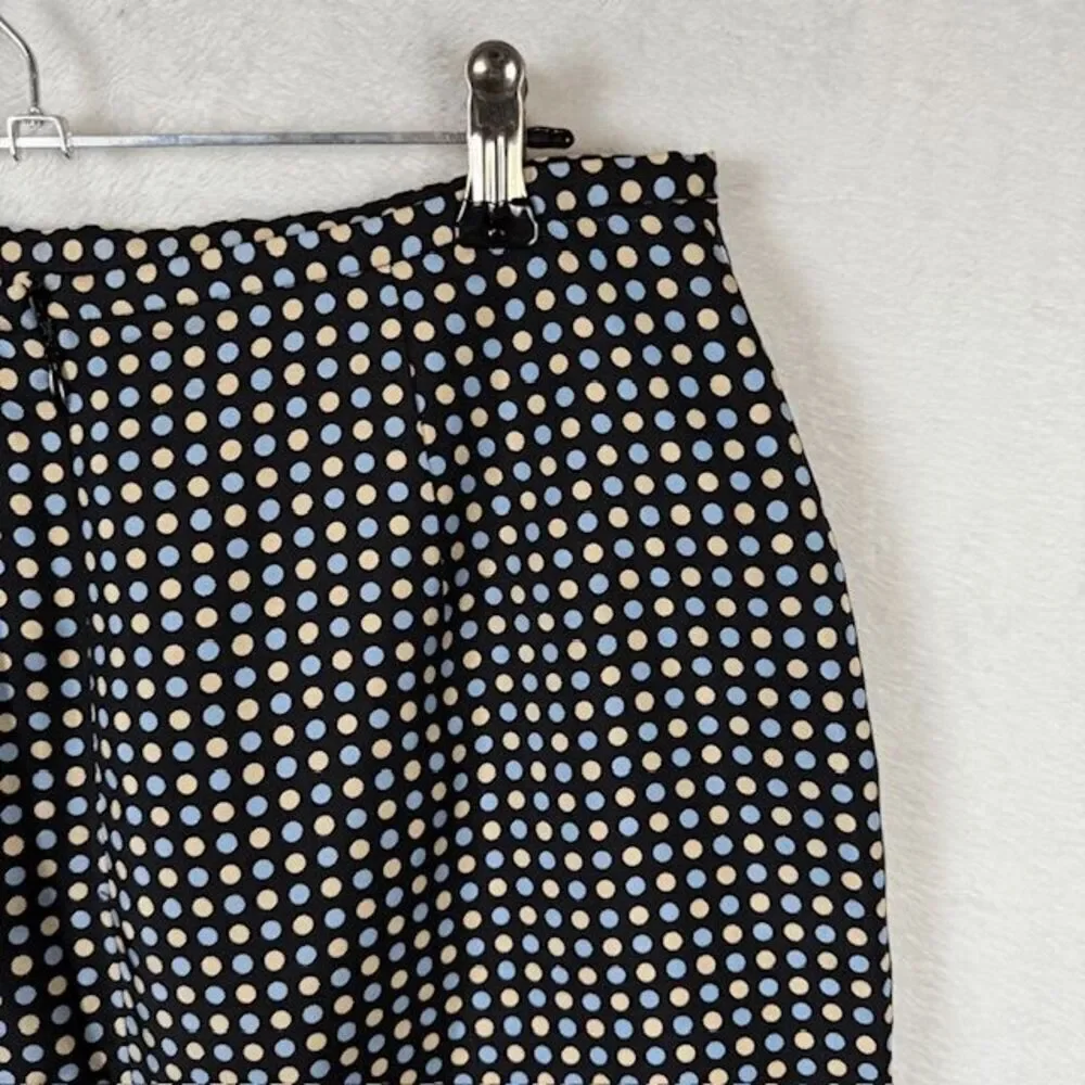 Ann Taylor 100% Silk Pencil Skirt Black with Blue / Cream Polkadots‎ Size 8P